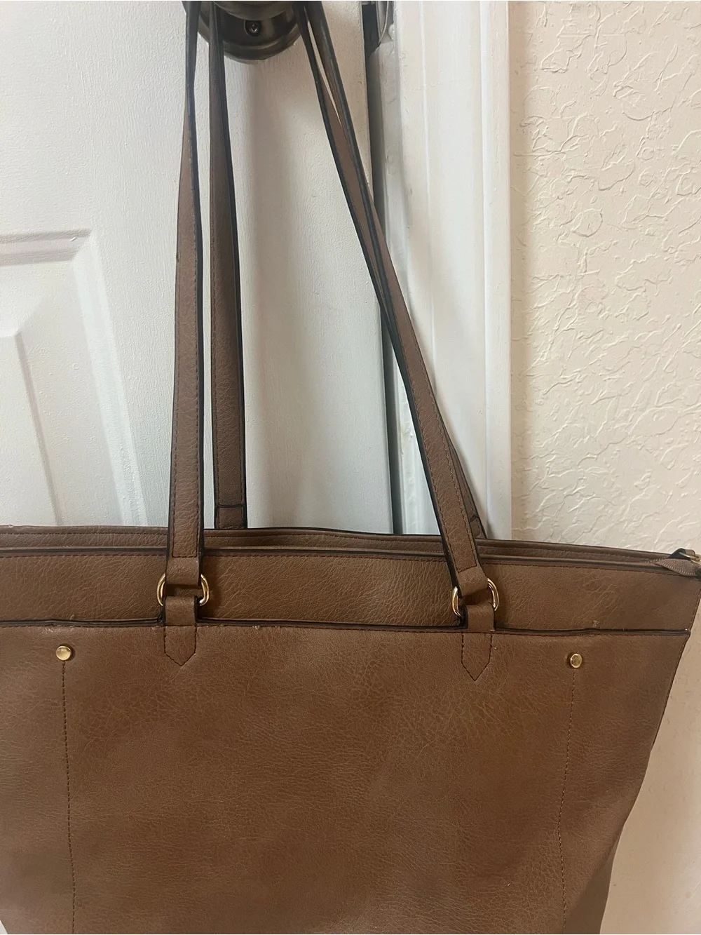 Everyday Tan Tote Bag with Gold Accents
